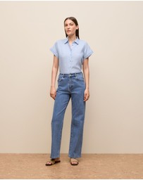 Trenery - Delave Linen Cap Sleeve Shirt in Ice Blue