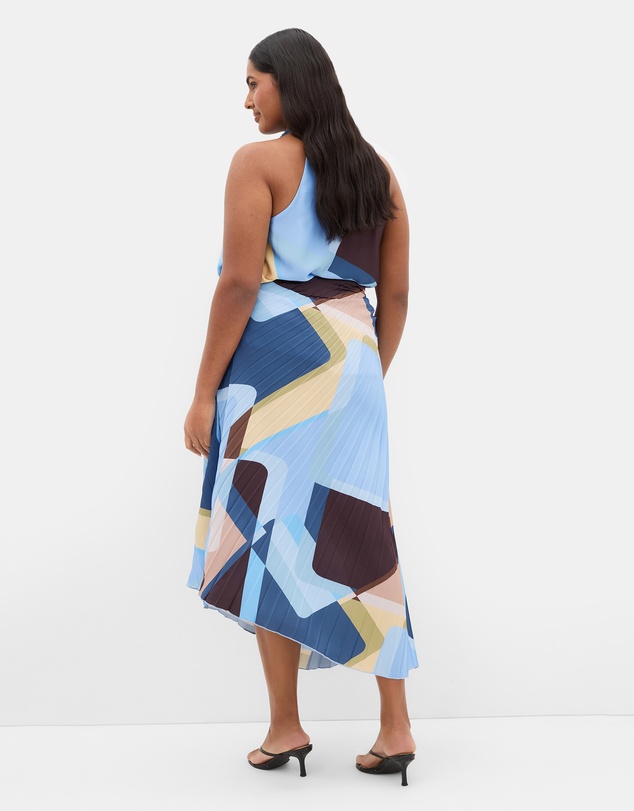 City Chic - Plus size Amaya Abstract Print Pleat Skirt - blue
