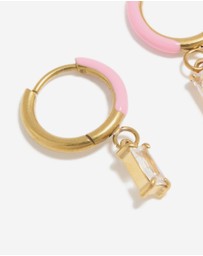 Lovisa - Waterproof Gold Plated Stainless Steel Pink Enamel Cubic Zirconia Charm Huggie Earrings