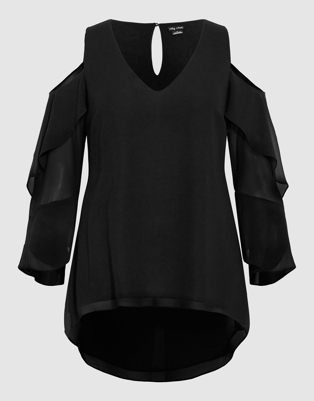 City Chic - Plus sizeCold Shoulder Hi Lo Top - black