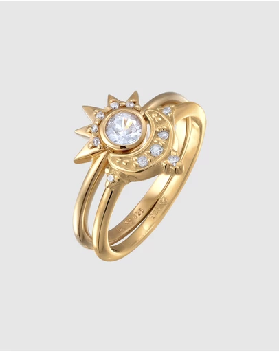 Elli Jewelry - Ring Set Zirconia Moon 925 Sterling Silver Gold-Plated