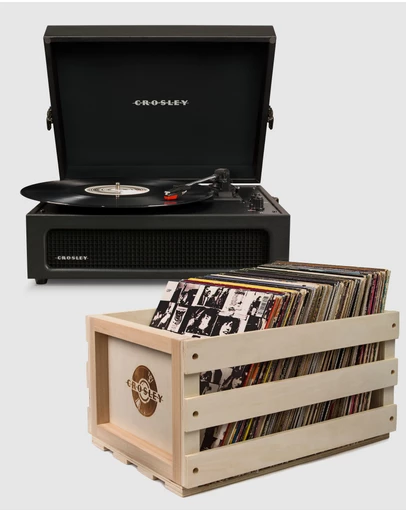 Crosley - Crosley Voyager Black - Bluetooth Portable Turntable & Record Storage Crate