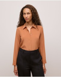 Trenery - Silk Concealed Placket Shirt in Sierra