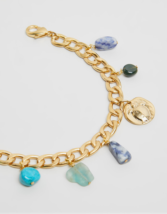 Ancient Greek Sandals - Turtle Stones Gold & Blue Anklet