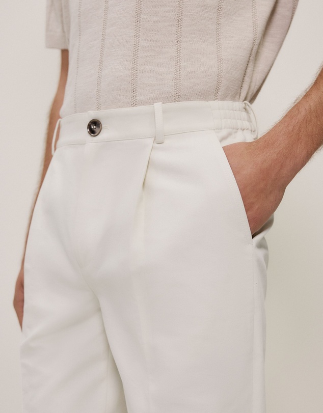Trenery - Cotton Blend Pleat Front Pant in Parchment