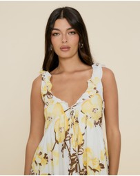 The Fated - Tie Front Ruffle Midi Dress