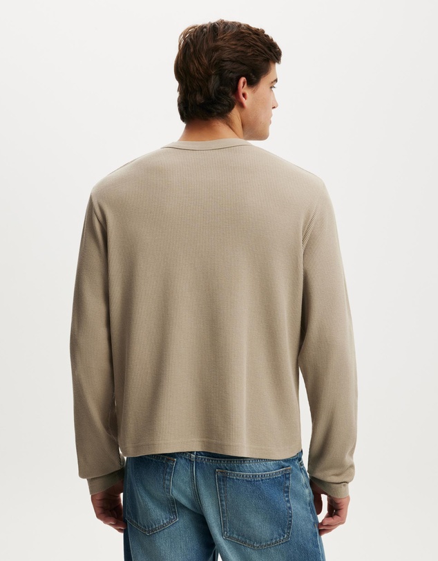 Cotton On - Cropped Fit Textured Long Sleeve T-Shirt