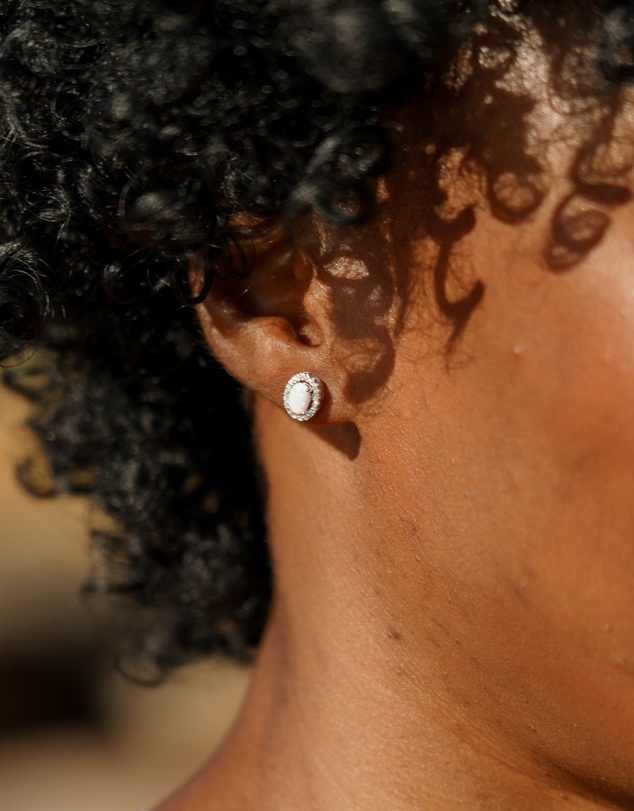 Georgini - Georgini Opal Glow Blackwattle White Created Opal Silver Earrings