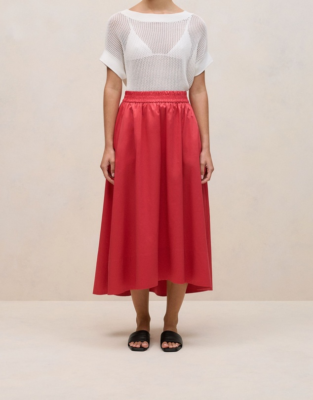 Trenery - Cotton Sateen Waterfall Skirt in Crimson