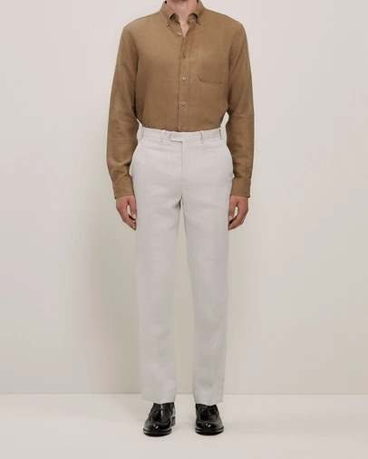 Trenery - Linen Twill Straight Leg Trouser in Stone