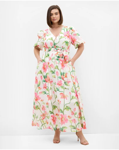 City Chic - Plus size Jamie Floral Print Maxi Dress - white