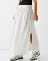 Bershka - Poplin Midi Skirt With Elastic Waistband