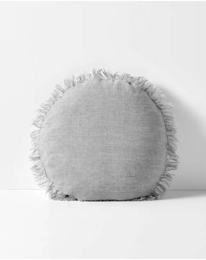 Aura Home - Vintage Linen Fringe Round Cushion