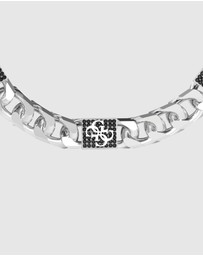GUESS - Silver-Tone 4G Curb Chain Pave Bracelet