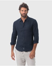 Coast Clothing - Long Sleeve Linen Shirt in Navy Blue