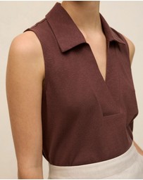 Trenery - Linen Cotton Knit Collared Tank in Espresso