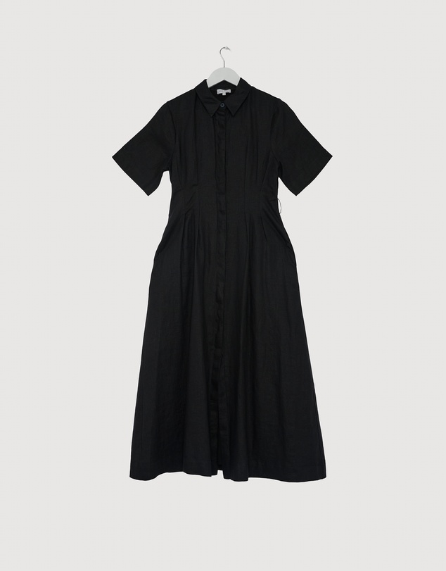 Revibe - Repaired AERE Orien Tuck Waist Linen Shirt Dress - AU 10
