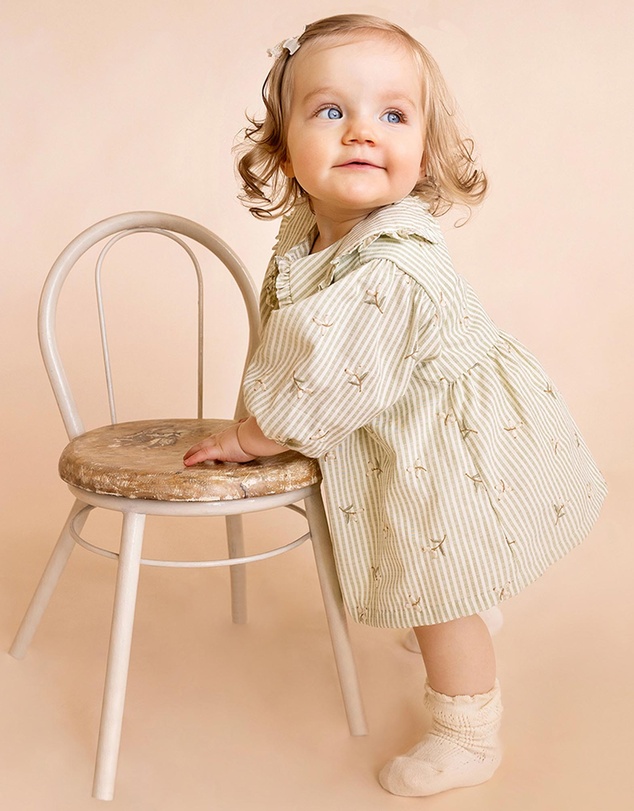 Fox & Finch - Orchard Bloom Emb. Stripe Overlay Dress - Babies