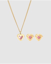 Elli Jewelry - Jewelry Set Chain Plug Heart Cubic Zirconia Pink 925 Silver Gold Plated