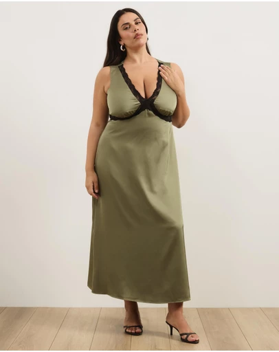 Atmos&Here Curvy - Jasmine Lace Trim Satin Midi Dress