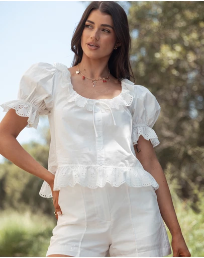 Petal & Pup - Anouk Button Through Top - White
