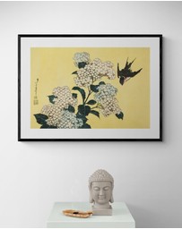 Inka Arthouse - Hydrangea & Swallow by Hokusai Art Print