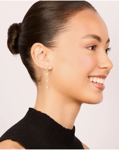 Lovisa - Waterproof Gold Plated Stainless Steel Cubic Zirconia Chain Huggie Drop Earrings