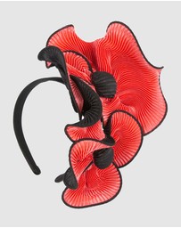 Max Alexander - Coral and Black Racing Fascinator