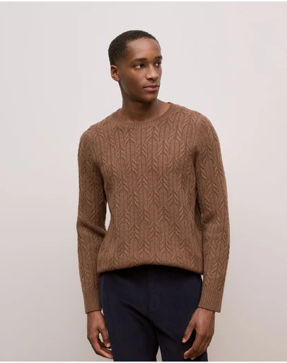 Trenery - Merino Cable Knit Crew in Sierra