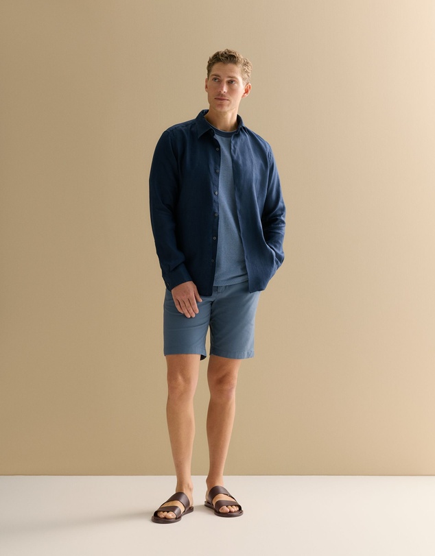 Trenery - Cotton Jacquard Contrast Collar T-shirt in Washed Navy