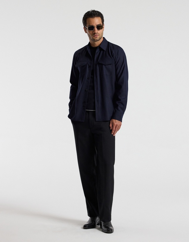 Calibre - Slim Wool Flannel Shirt Navy