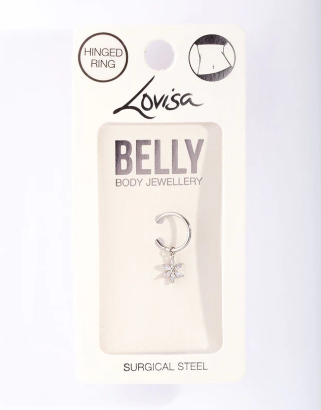 Lovisa - Surgical Steel Floral Cubic Zirconia Belly Ring