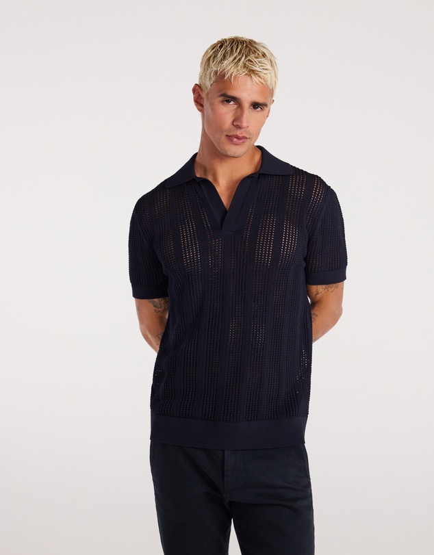 Calibre - Self Stripe Mesh Knit Polo Navy