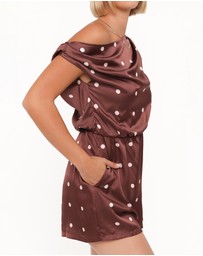 Petal & Pup - Cassidy One Shoulder Playsuit - Brown Polka Dot