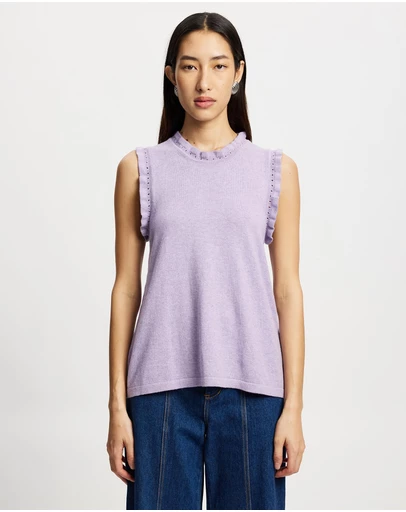 Lindsay Nicholas New York - Frill Crew Neck Shell Top