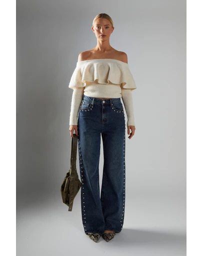 Glamorous - Wide-Leg Studded-Jeans