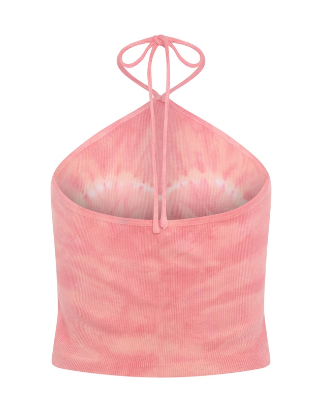 ONE TEASPOON - Tie Dye Heart Cropped Halter Neck Top - Pink
