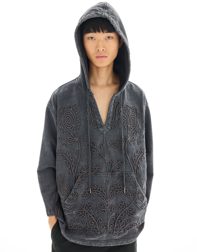 THE TALES - Textured Flower Embroidered Hooded Jacket