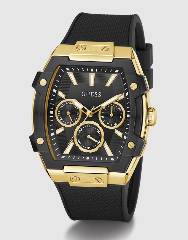 GUESS - GUESS Phoenix Mens Black Gold Tone Multi-function Watch