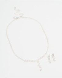 Lovisa - Silver Plated Cubic Zirconia Diamond Shaped Necklace & Earrings Set