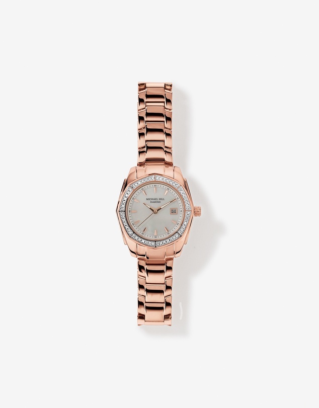 Michael Hill - Ladies Mother of Pearl Watch with 0.28 Carat TW of Diamonds in Rose Tone Stainless Steel