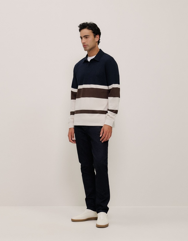 Trenery - Bold Stripe Monogram Rugby in Navy