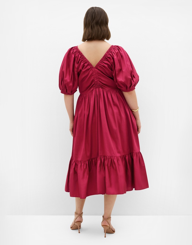 City Chic - Plus size Gracie V Neck Cotton Midi Dress - raspberry