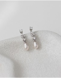 The White Collection - Hazel - Silver Pearl Bridal Drop Earrings