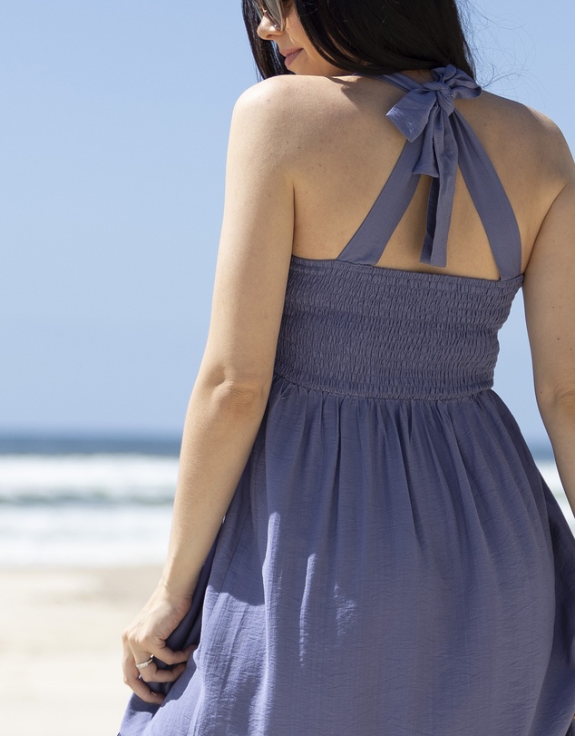 Angel Maternity - Lily Maternity Summer Shirred Blue Dress