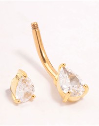 Lovisa - Gold Plated Titanium Double Pear Cubic Zirconia Belly Bar