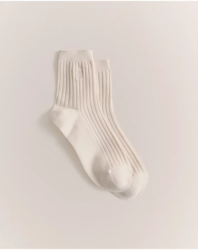 Trenery - Monogram Rib Crew Sock in Marshmallow