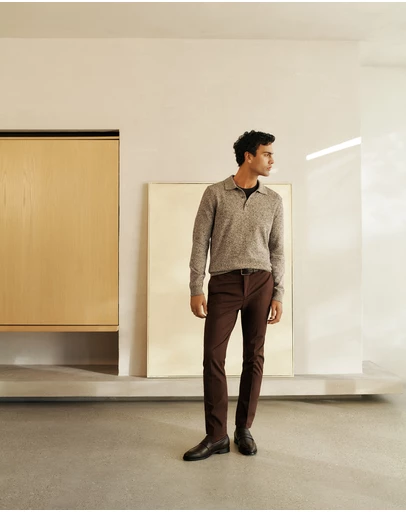 Trenery - Cotton Speckle Knit Polo in Stone