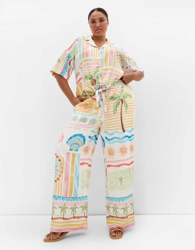 City Chic - Aliya Sea Dream Placement Print Pant