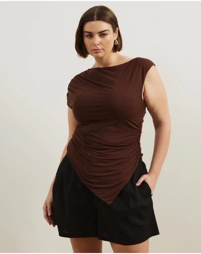 Atmos&Here Curvy - Lila Gathered Shoulder Bamboo Top